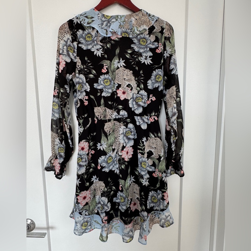 H&M Black and Blue Ruffled Wrap Dress with Bishop Sleeves - Picture 6 of 7